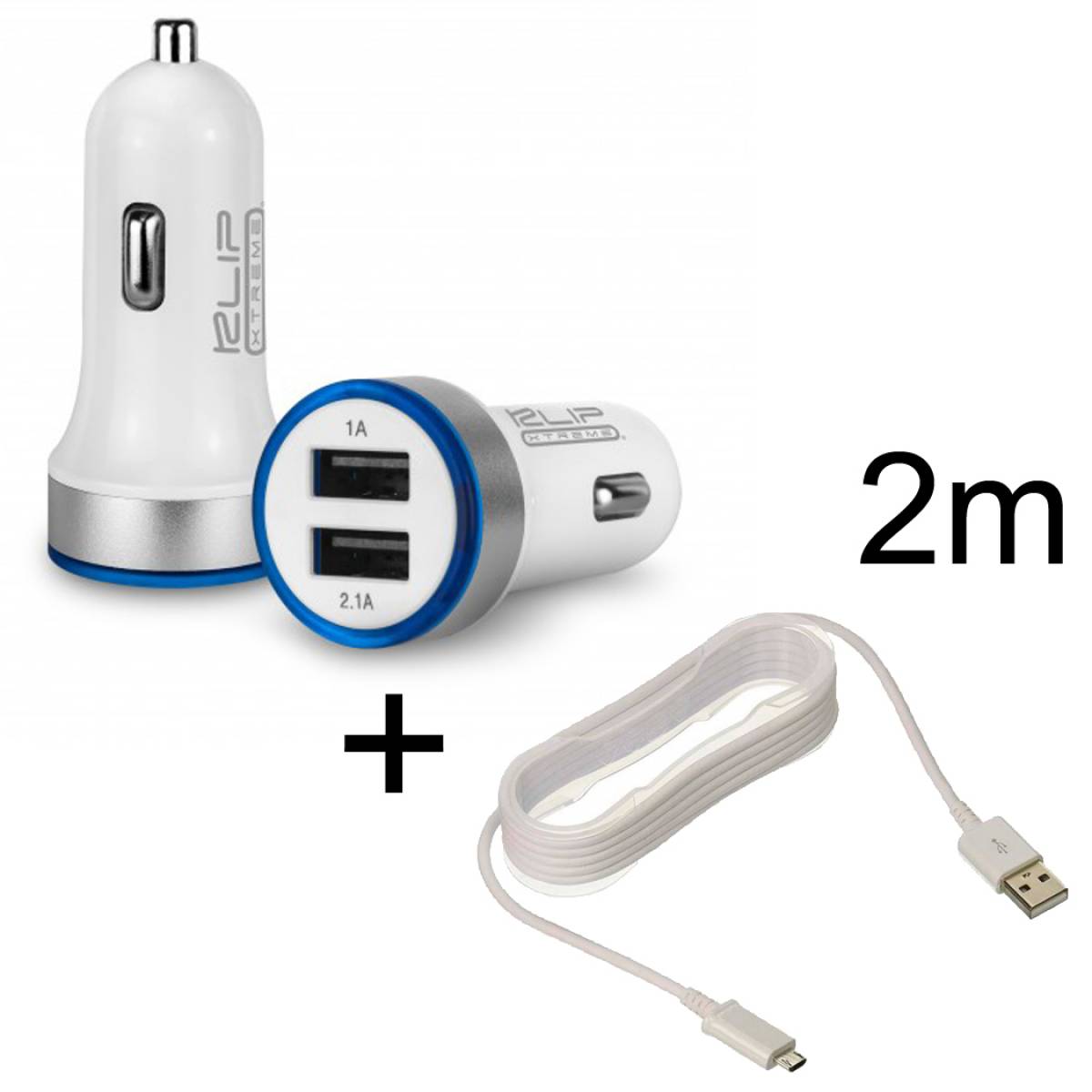 Imagen adicional 1 de Cargador usb para autos 3.1 a + cable 2 metros micro usb
