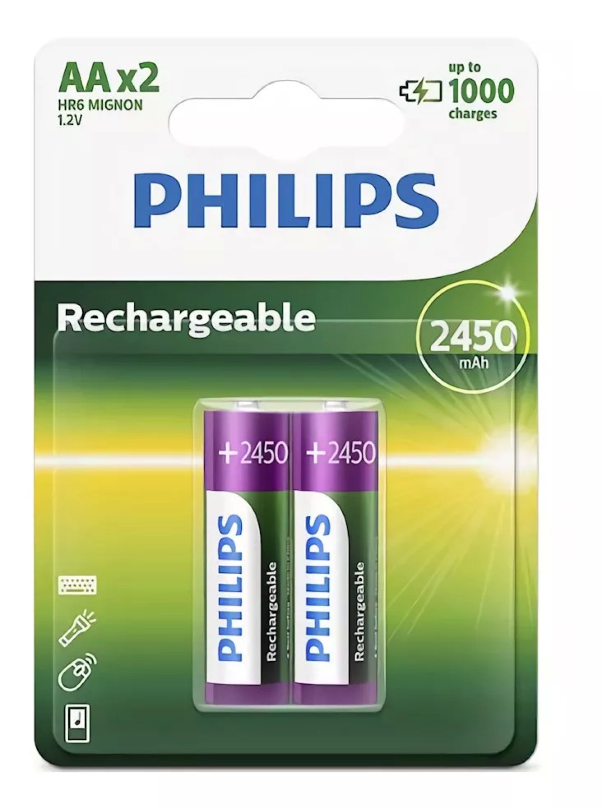 Imagen adicional 1 de Pilas recargables Philips AA 2450mAh X2 Nuevo. Modelo R6B2A2