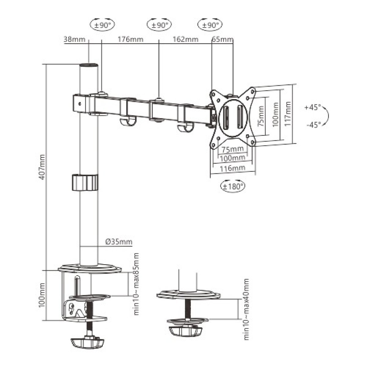 Imagen adicional 2 de Soporte con brazo para monitor hasta 27 de escritorio